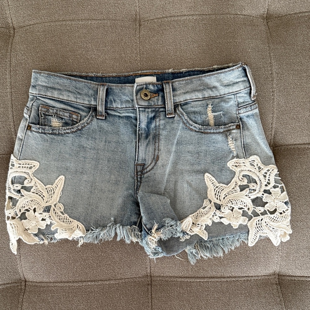 Sneak Peek Blue Jean Shorts with White Lace
